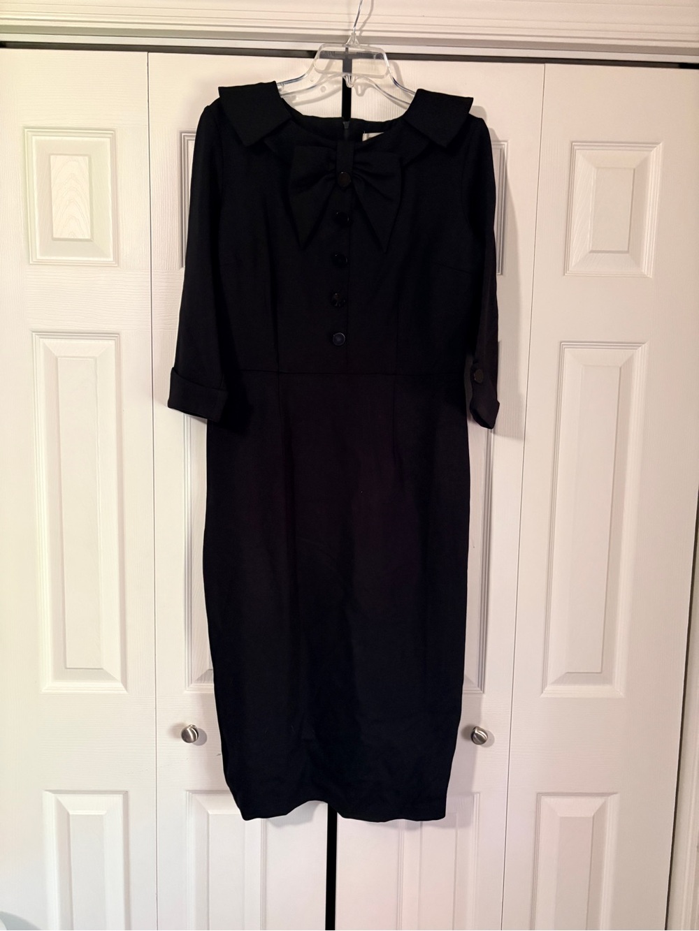 Tatyana Black Long-Sleeve Dress with Neck Bow